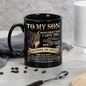 To My Son Never Forget that I Love you 11oz & 15oz Ceramic Mug, Majestic Wildlife Art Coffee Cup, Fun Office or Home Decor Gift, Premium White Porcelain Drinkware, Iconic Gray Wolf Portrait Aesthetic, Best Birthday or Holiday Gift for Animal Lovers outdoo