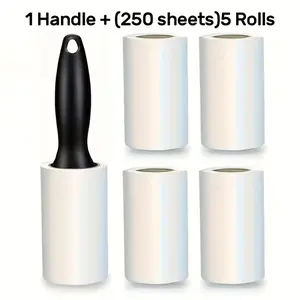 Lint Roller Set with 1 Handle + 5 Refill Rolls (250 Sheets Total), Extra Sticky Pet Hair Remover, Tear-Off Lint Roller for Clothes, Furniture, Car Seats & Fabrics