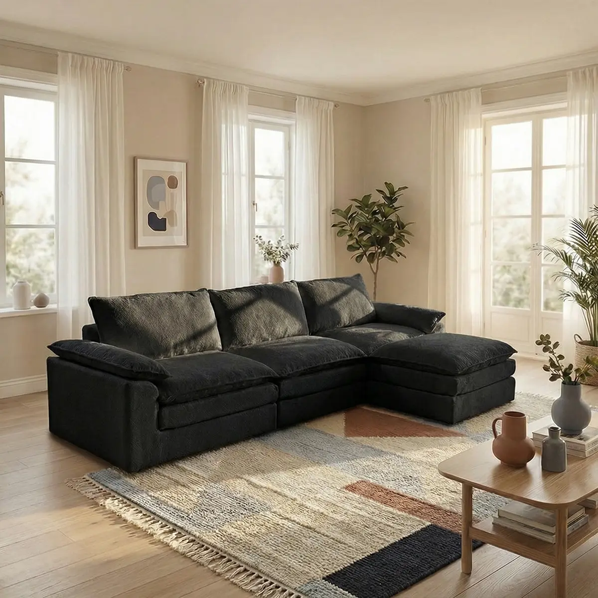 118-in L-Shape Sectional Modular Velvet Loveseat Set - Modern Apartment Furniture with Velvet Fabric, Fixed Arms, Pet-Friendly, Non-Rigid Design, No Assembly, Extra-Wide Seat, Soft Pillows, Flannelette Corner Corduroy Cloud Chenille Style