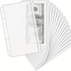 12/24Pcs Transparent PVC A6 Ring Binder Pockets - Zipperless Budget Envelopes for Cash Systems, 6-Ring Binder Wallet, Durable Savings Challenge Folder with Multiple Compartments, Money-Saving Envelopes, Savings Challenge Planner