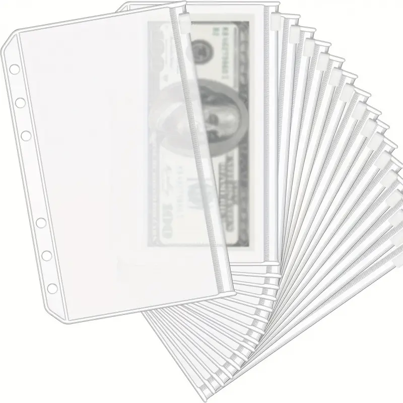 12/24Pcs Transparent PVC A7 Ring Binder Pockets - Zipperless Budget Envelopes for Cash Systems, 6-Ring Binder Wallet, Durable Savings Challenge Folder with Multiple Compartments, Money-Saving Envelopes, Monthly Budget Planner, Savings Tracker Organizer