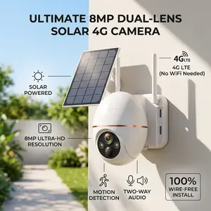 2025 Solar PTZ Security Camera 5MP 4G LTE Full Color Night Vision PIR Detection Solar Panel 10000mAh Battery EseeCloud APP Weatherproof IP66 Wireless Outdoor Surveillance