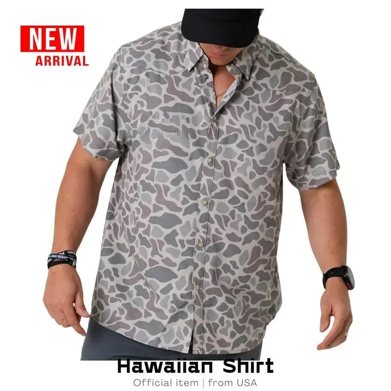 Men’s Performance Western Shirt – Classic Deer Camo, Lightweight Stretch Button-Up for Hunting, Ranching & Outdoor Wear Casual Printed Tropical