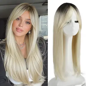 Auvzy Clip in Synthetic Hair Topper with Bangs for Women, 18inch Hair Topper Long Layered 6"X6" Big Base Toppers Hairpieces for Women with Thinning Hair