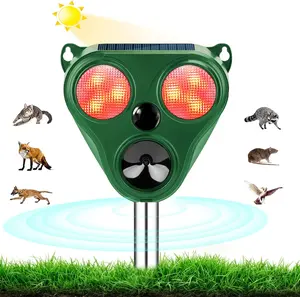 Solar Ultrasonic Animal Repeller Outdoor, Motion Sensor Pest Deterrent with 5 Modes, Waterproof LED Flashing Repellent for Deer, Raccoons, Cats, Birds, Garden Yard Farm Protection