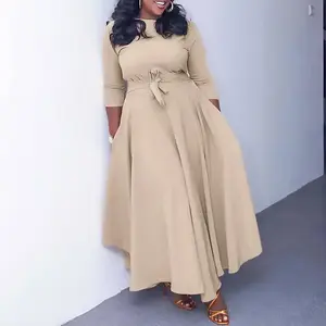 Fashion Plus Size Maxi Dress for Women African Print Sleeve Flowy Ruffle Long Dress with Belt(Sheets)