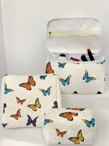 Butterfly Pattern Makeup Bag Set, Large Capacity Travel Toiletry Bag, Portable Travel Makeup Bag, Zipper Makeup Organizer Pouch, Versatile Storage Bag