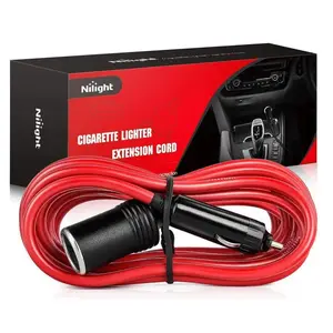 Nilight 14 Ft Male-to-Female Extension Cord Cable Heavy Duty 12V/24V Car Charger with Socket, red