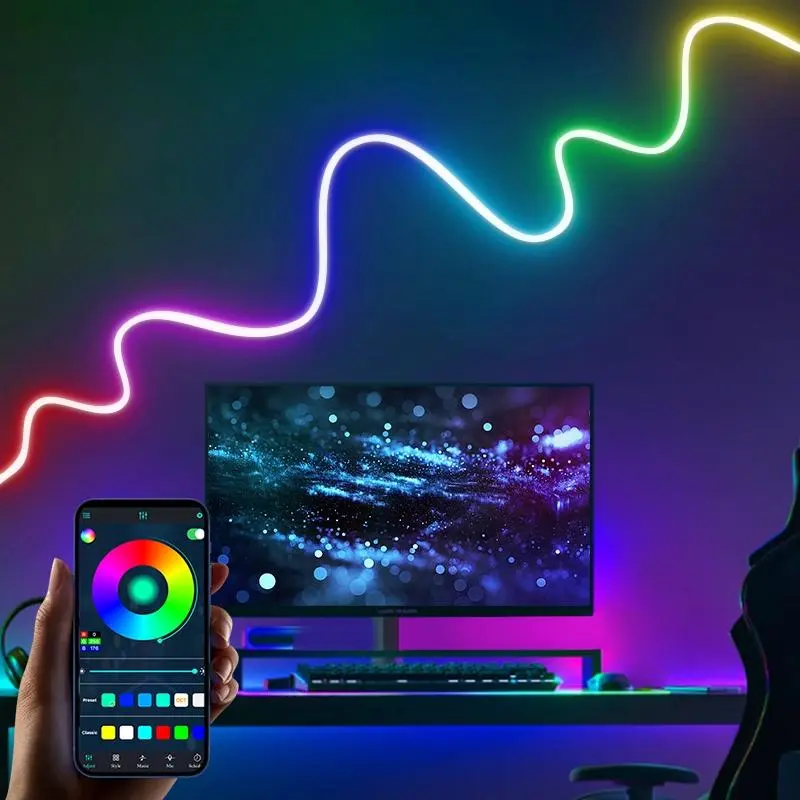 RGBIC Neon Rope Lights, 5M USB-Powered Flexible LED Strip with App & Remote Control, Music Sync Mood Lighting for Bedroom, Gaming Setup, Living Room & Party Decor