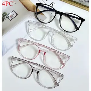 4Pcs Oversized Round Blue Light Blocking Glasses Set, Lightweight PC Frame Anti Eyestrain Computer Glasses for Women summervibes