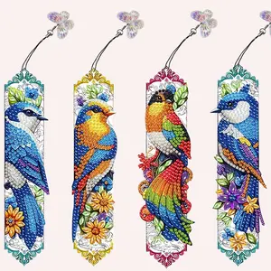 4-Piece Diamond Art Bookmark Set, Dragonfly, Peacock, Cat, Horse Designs, 5D Special Shape Bookmarks with Charms, DIY Craft Supplies