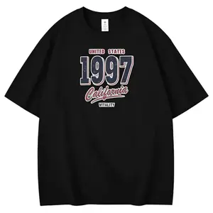 Vintage 1997 California Varsity Letter Print Cotton T-Shirt, Retro USA Oversized Casual Street Tee For Men Women