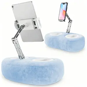 Plush Pillow Tablet Stand, Durable Metal Frame, Soft Velvet Material, Bed Reading Holder with Snack Bowl, 360 Degree Adjustable, Home & Office Use