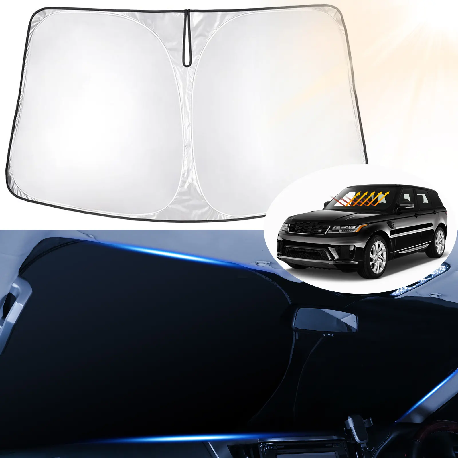 Canvcle Durable UV Protective Car Sunshade Windshield Outside, 240T 5-Layer Foldable Windscreen Shade Cover for 2014-2022 Land Rover Range Rover Sport, Heat-Blocking Front Car Window Visor