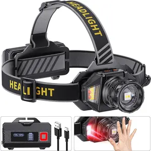 1PC LED Headlamp Rechargeable, Super Bright LED Head Lamp with Motion Sensor, 12 Modes, IPX7 Waterproof, 90° Adjustable, Zoomable Headlight for Adults, Camping, Cycling, Running, Usb Rechargeable Headlamp