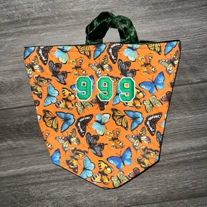 Butterfly Mini Tote Bag with 999 Patch Handmade Orange Butterfly Bag Aesthetic Small Tote Y2K Inspired Accessory for Trendy Outfits