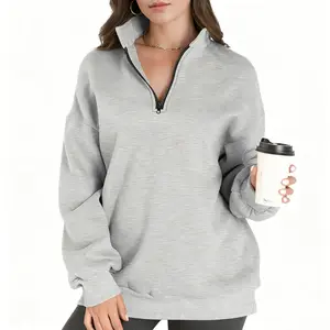 Women's Oversized Sweatshirts Half Zip Pullover 2025 Fall Trendy Fashion Outfits Drop Shoulder Tunic Pullover Tops Christmas Casual Korean Minimalist Long Sleeve Polyester Machine Washable Thin Hoodie Style