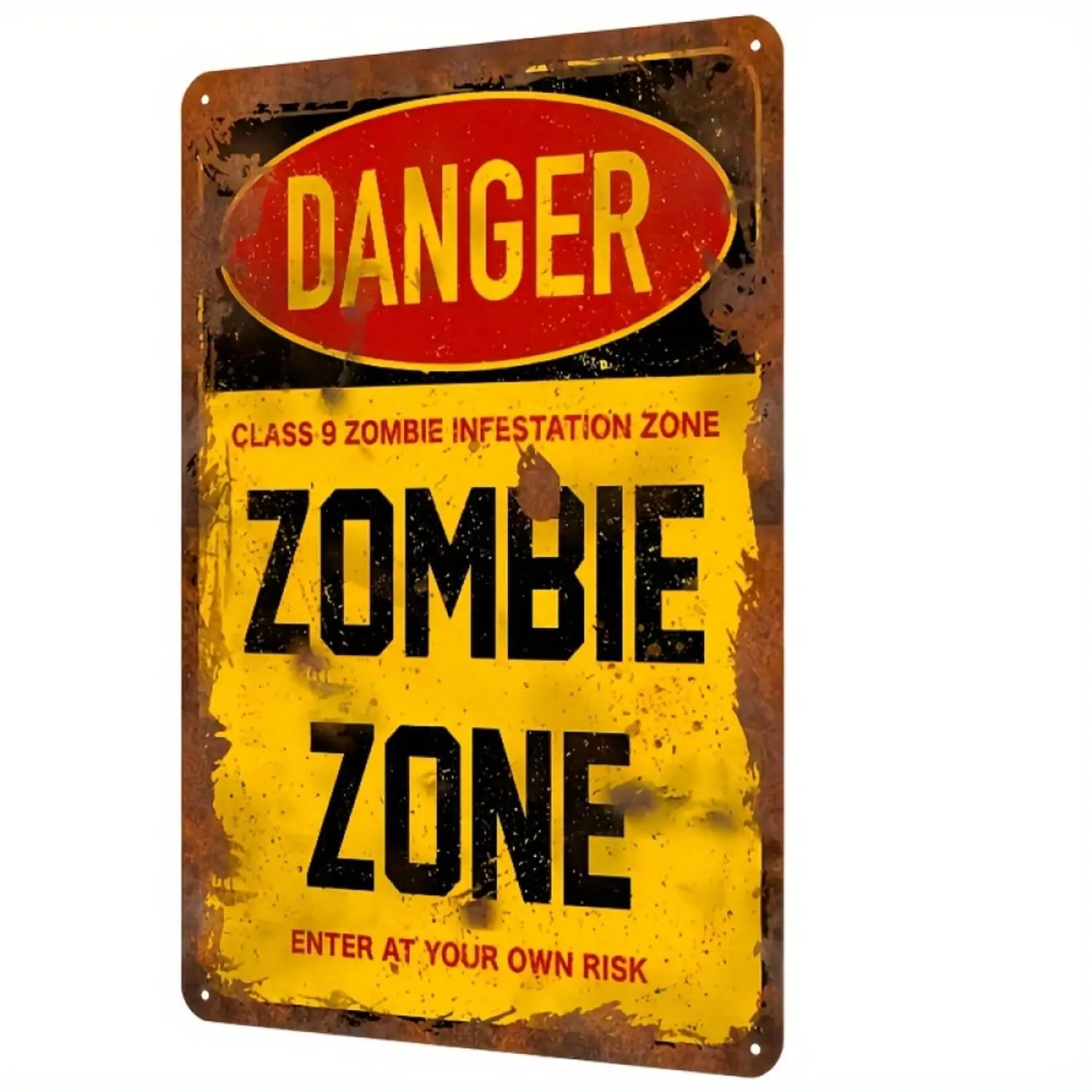 Vintage Zombie Zone Dangerous Metal Sign Poster - Wall Decoration for Bars, Garages, Meeting Rooms and Entertainment Areas