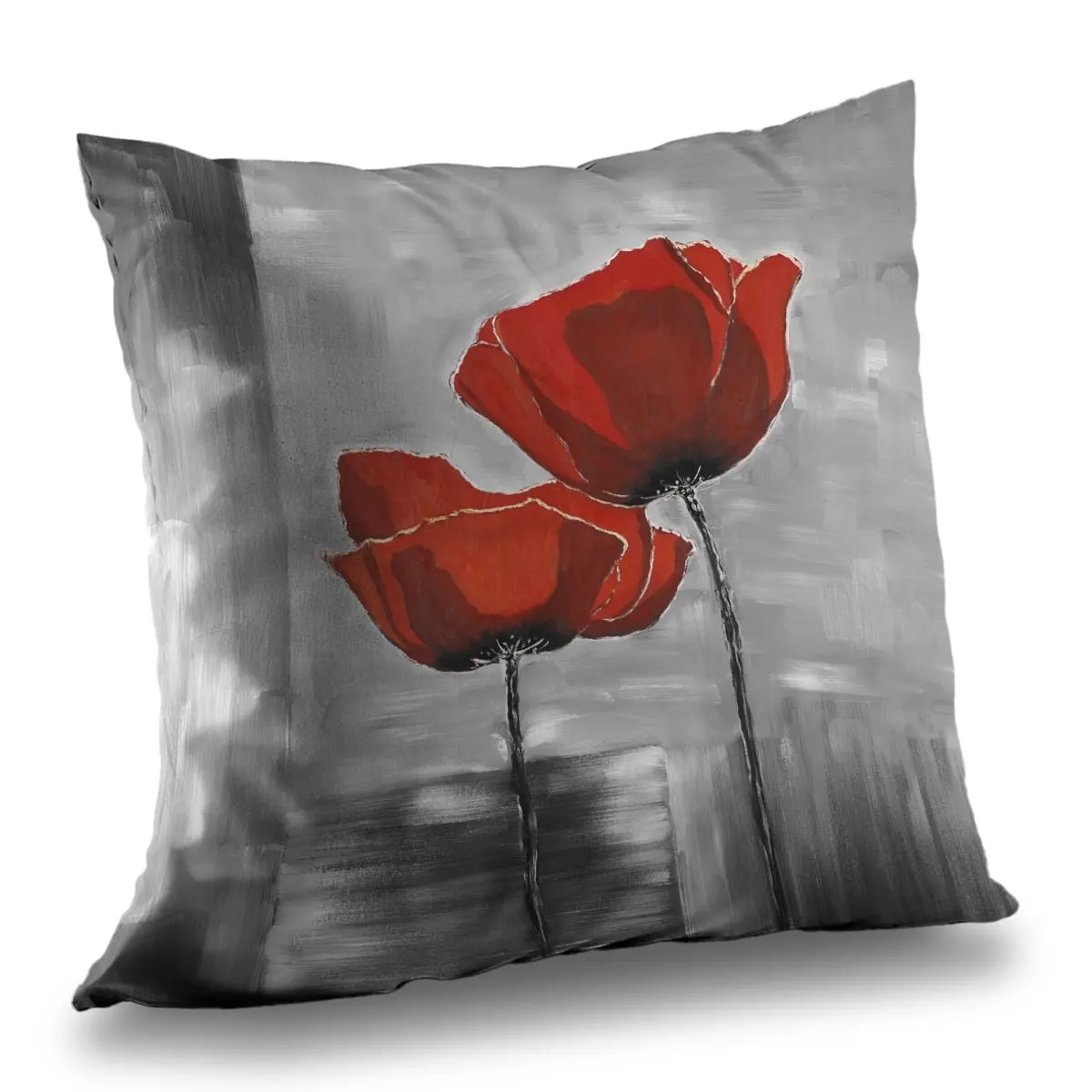 Begin Home Decor C1PC14143VSZ2H 14 x 14 in. Two Red Flowers on Grayscale Background - Botanical Throw Pillow