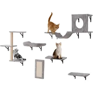 VEVOR Wall Mounted Cat Shelves and Perches with Jumping Boards, Cat Beds, Hammocks Tree, Up to 40 lbs for Sleeping, Playing, Climbing - Set of 7VEVOR Super Brand Day