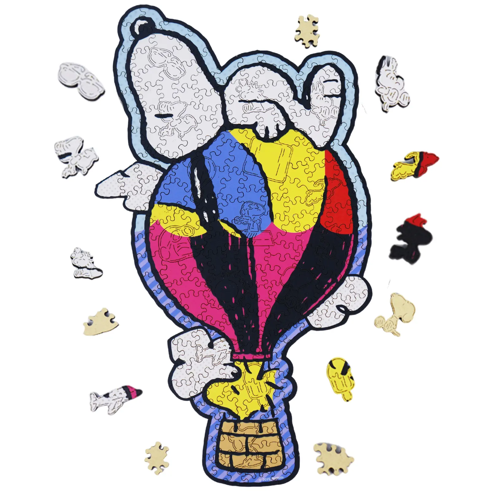 Wooden Jigsaw Puzzle Gift for Snoopy Lovers, 200 Pieces Unique Shaped , 5MM Thick, Officially Licensed Merchandise – Balloon Ride, 8.9" x 15.7"