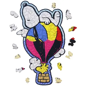 Wooden Jigsaw Puzzle Gift for Snoopy Lovers, 200 Pieces Unique Shaped , 5MM Thick, Officially Licensed Merchandise – Balloon Ride, 8.9" x 15.7"