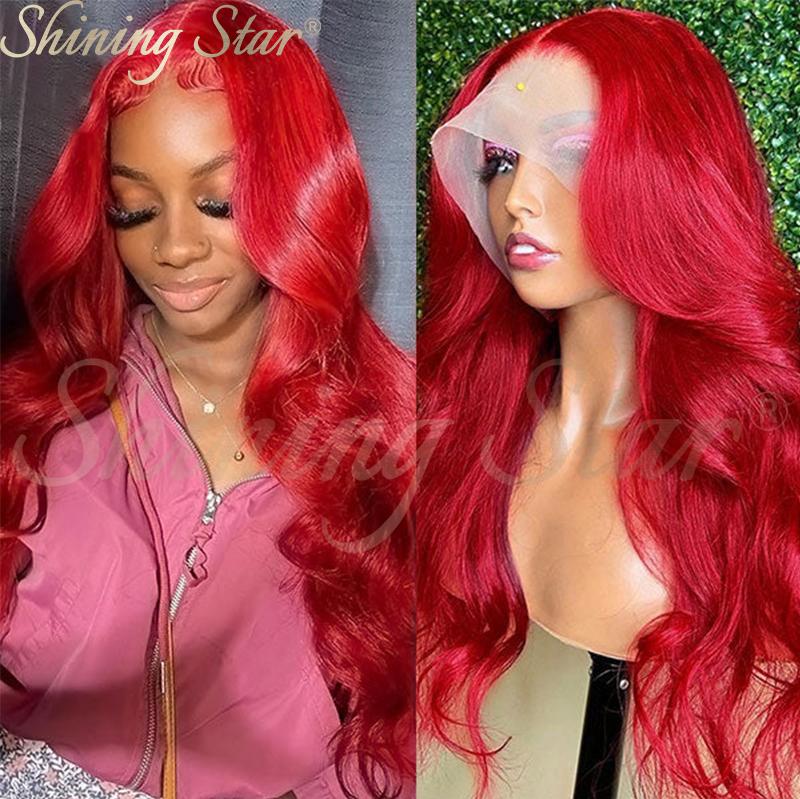 ShiningStar Red Body Wave 13X1 HD Transparent Lace Front Human Hair Wigs for Women Colored Brazilian Deep Part Wig 28INCH ShiningStar Red Body Wave 13X1 HD Transparent Lace Front Human Hair Wigs for Women Colored Brazilian Deep Part Wig 28INCH