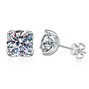 Moissanite Stud Earrings for Women and Men, Round-Cut 1 Carat Solitaire Each, 925 Sterling Silver Push Back, Mens Moissanite Earrings Stud
