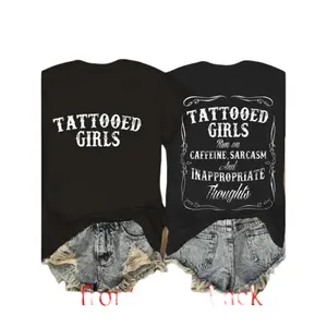 Women's Soft Cotton Short-Sleeve Round Neck Solid Graphic T-Shirt - Tattooed Sarcasm, Inappropriate Thoughts, Seamless Smooth Fabric, Casual Streetwear Top
