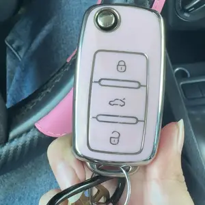 for VW Car Key Fob Cover with Keychain, Soft TPU Car Key Case Shell for Volkswagen Beetle Gti Jetta Passat Tiguan