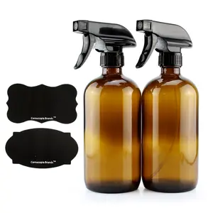 16oz Amber Glass Spray Bottles w/Reusable Chalk Labels (2 Pack)