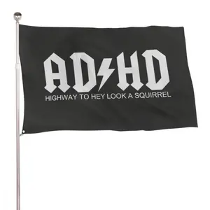 AD/HD Flag FREE Ship Attention Span Disease Beer Man Cave Music Reckless Funny Country Party College Sign Poster Usa 3x5’ Single Side ADHD Wall Tapestry Black ADHD Highway To Hey Look A Squirrel Text Design Bedroom Decor