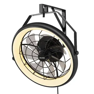 VEVOR 22 Inch Wall Mounted Fan with Light Remote 6 Speed for Patio Workshop