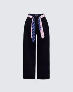 Taliah Black Denim Tie Belt Jeans