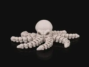 Skeleton Octopus Flexi Fidget, Skull‑Head Articulated Octopus, 3D Printed Desk Pet & Spooky Ocean Decor, Wiggly Tentacle Toy