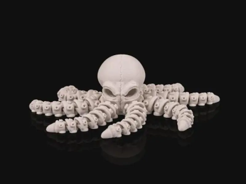 Skeleton Octopus Flexi Fidget, Skull‑Head Articulated Octopus, 3D Printed Desk Pet & Spooky Ocean Decor, Wiggly Tentacle Toy