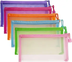 Mesh Pouches(6 Pack), Small Mesh Bags with Zipper Nylon Makeup Pouches Bag Cosmetic Pouch Travel Purse Organizer Insert Diaper Inside Bag Organizers Home Organizing Size See Through Cute Colors