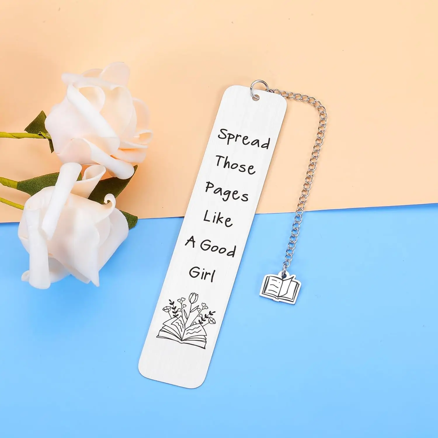 Stainless Steel Bookmark, 1 Count Letter Pattern Book Mark with Chain, Reading Bookmark, Book Accessories, Bookworm Gift, Book Club Gift for Women & G