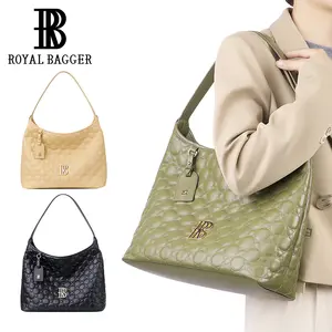 Royal Bagger Genuine Cow Leather Quilted Tote Bag for Women, Large Capacity Handbag, Fashion Shoulder Underarm Purse 3269