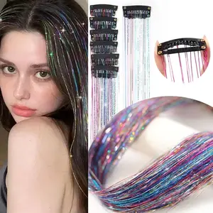 Clip in Hair Tinsel,Glitter Tinsel Hair Extensions 24 Inches, Festival Tinsel Fairy Hair Extension Party Dazzle Hair Accessories Strands Kit for Women Girls Kids|Washable,Hair Dryer Availabie,Combs Avaiiabie,Adjustabie Length|Heat resistant under365°F