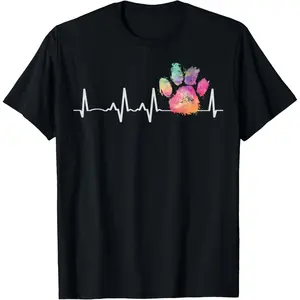 100%cotton Cute Veterinarian Gift Rainbow Paw Print Heartbeat Vet Tech T-Shirt