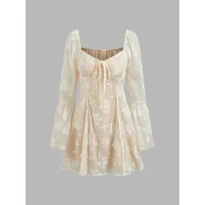 Cider [2 colors, size 0-10] Sweetheart Floral Lace Knotted Mini Dress