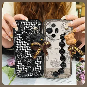 Waterproof Black pearl pendant Phone Case For TCL 50XL 5G/50XL Nxtpaper 5G silicone Dirt-resistant protective case Cartoon Anti-knock cute Bear bracelet soft case