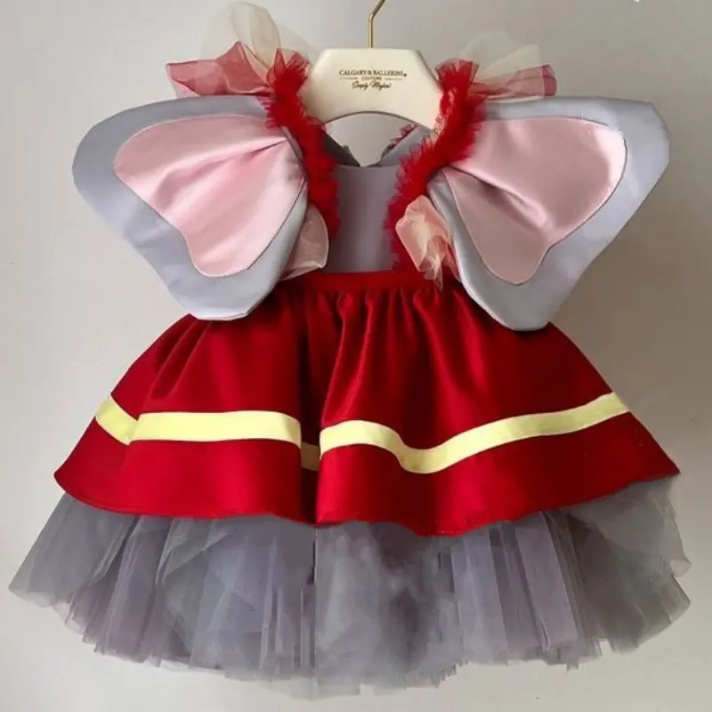 01 Baby Girl Cute Dumbo Cartoon Summer Dress Kids Baby Girl Cute Pattern Dress Elephant Suspender Dress Casual Outdoor Outfit Kids Baby Girl Lovely Dress Set