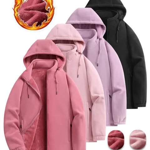Clean Gent women’s fashionable casual jacket with detachable hood, zippered pockets, long sleeves, thick warm lining—comfortable, stylish autumn/winter outerwear; suitable for casual wear during the fall and winter seasons; fleece-lined top for autumn; ne