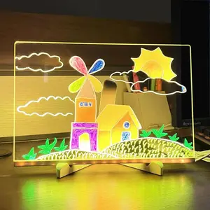 LED Note Board with Colors, Acrylic Dry Erase Board with Light, Glowing LED Drawing Board for Kids, 7 Color Markers for Office School Home