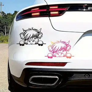 Cute Highland Cow Car Sticker, Vinyl Decal for Windows, Bumper, Trucks, Laptops, Fun Animal Accessories, Unisex, 2D Stickers, Car Vehicle Decoration