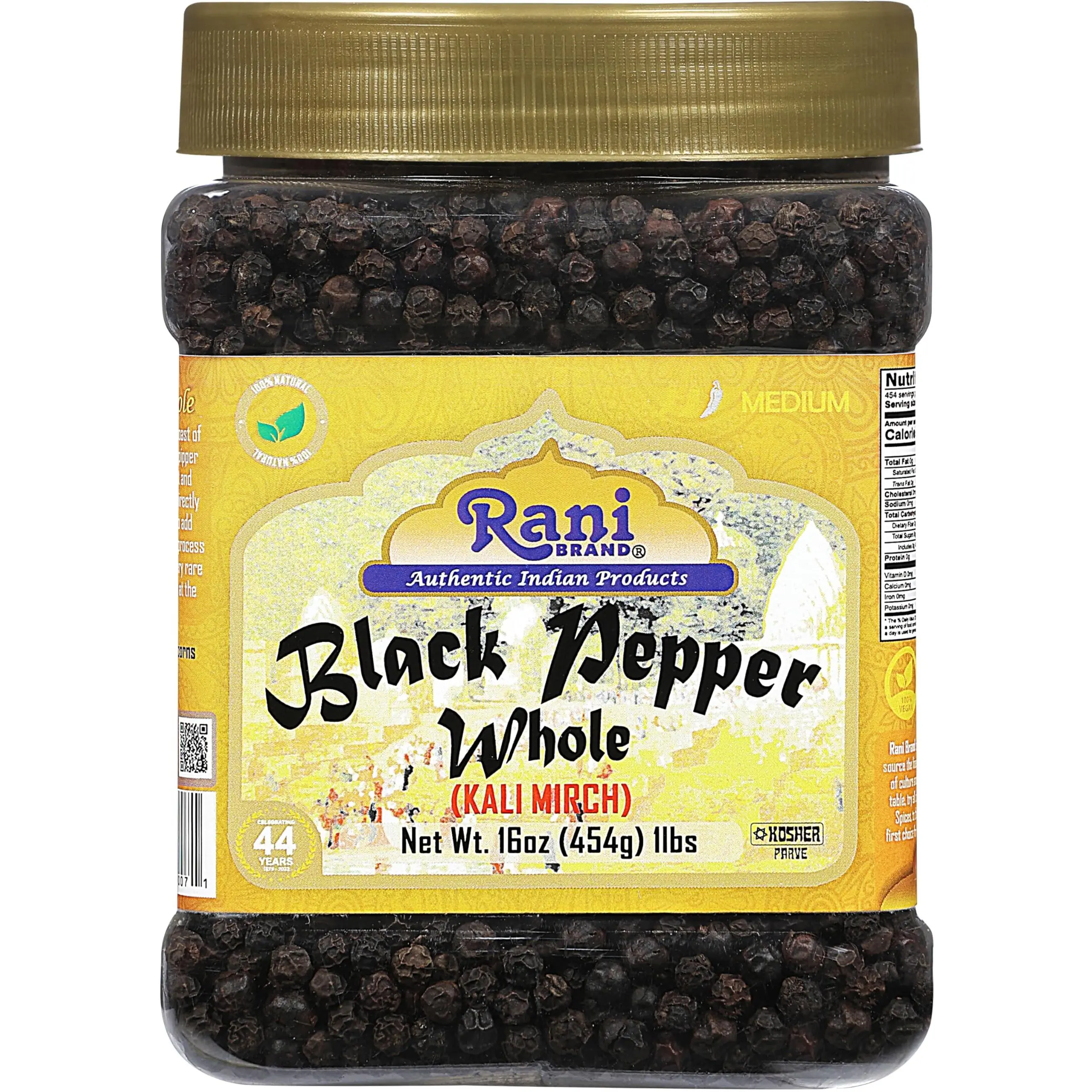 Rani Black Pepper Whole (Peppercorns), Premium MG-1 Grade 16oz (454g) ~ Gluten Free | Non-GMO | Natural Perfect size for Grinders | Kosher