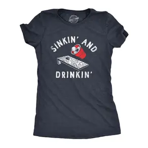 Womens Sinkin and Drinkin T Shirt Funny Beer Pong Corn Hole Partying Tee for Ladies Funny Womens T Shirts Cute Vintage Fashion Casual Ladies T-Shirt Gift Funny Drinking Top Women's Novelty Tees Navy -