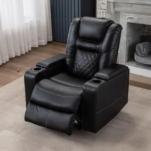 [memorialday] Ebello Power Electric Recliner Chair with USB Ports and Cup Holders Leather Home Theater Seating, Living Room Chair Black